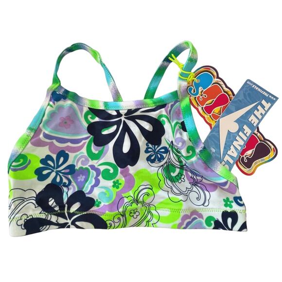 The Finals Funkies Women Assorted Workout Bikini Top Retro Floral Blue - Size XS - Picture 1 of 6